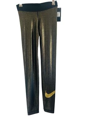 Nike Dri-Fit Pro Metallic Gold Swoosh Leggings